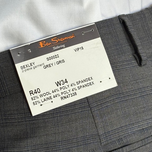 New Ben Sherman Bexley Windowpane Suit | 40R / 34W | Dark Gray Stretch Wool - Picture 16 of 16